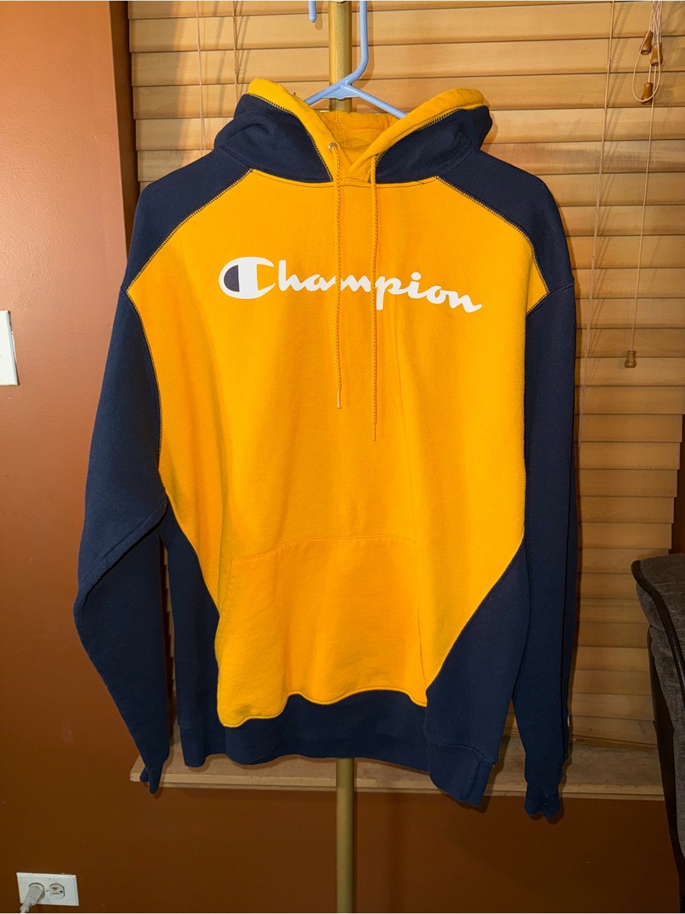 Champion Gold and Navy Colorblock Pullover Hoodie